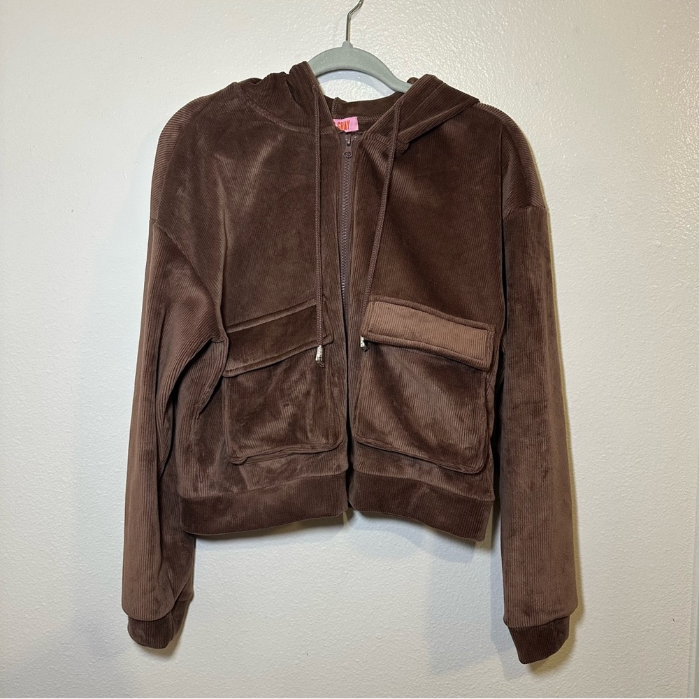 Brown Zip-Up Hoodie with Pockets